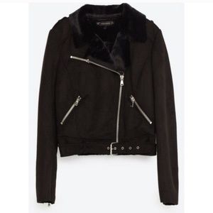 NWT Zara Suede & Faux Shearling Moto Jacket, SM, M